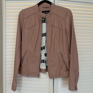 NEVER WORN- GUESS Pink Faux Leather Moto Jacket